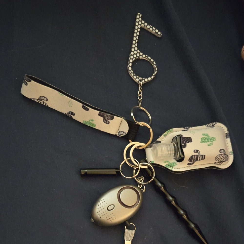 Cactus Print Keychain Set with Music Note Charm